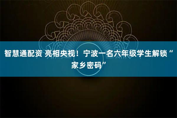 智慧通配资 亮相央视！宁波一名六年级学生解锁“家乡密码”